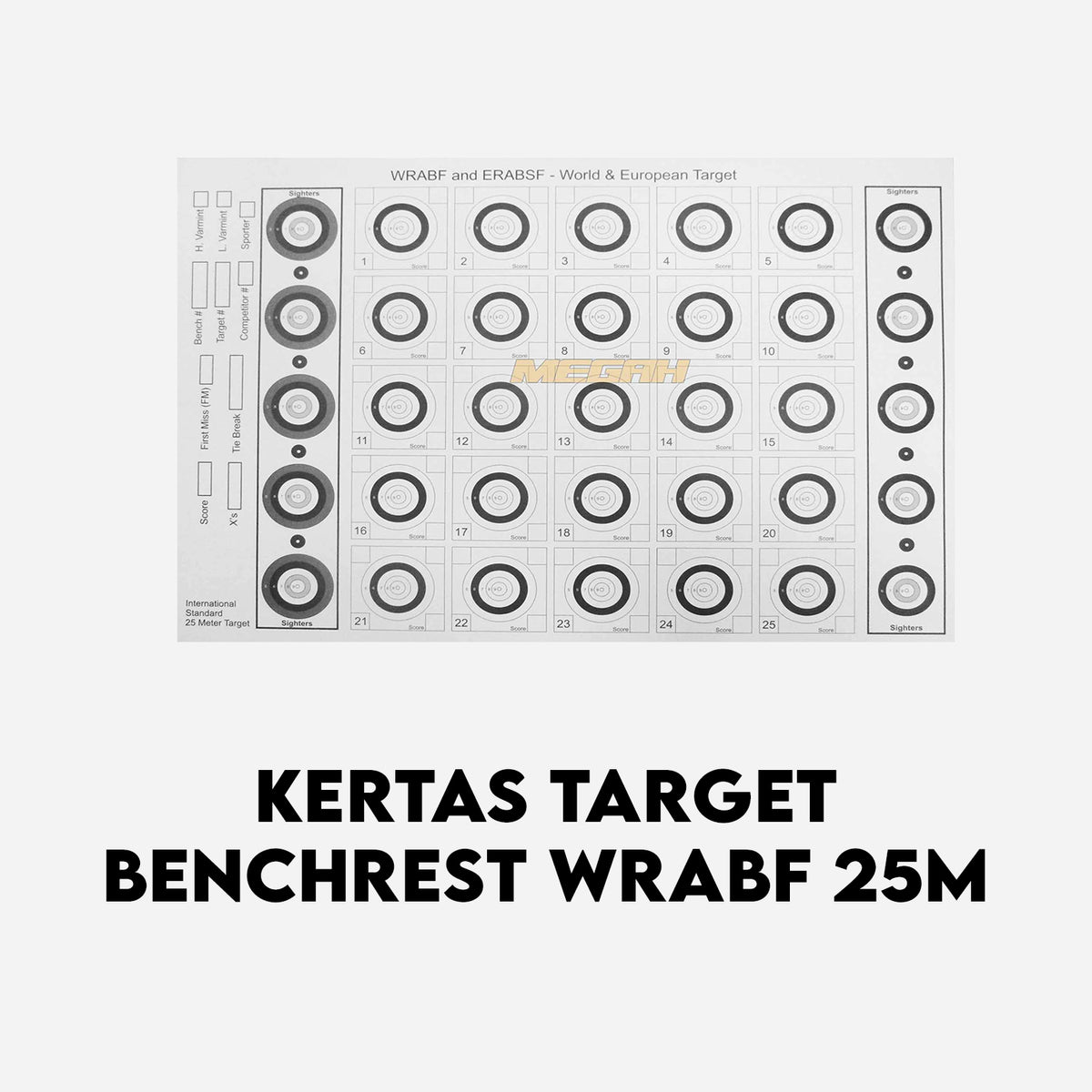 KERTAS TARGET (BAHAN KARTON) BENCHREST WRABF 25M NON LOGO  (INTERNATIONAL STANDARD 25 METER TARGET) Gambar utama produk