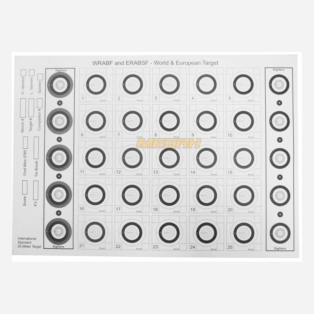 KERTAS TARGET (BAHAN KARTON) BENCHREST WRABF 25M NON LOGO  (INTERNATIONAL STANDARD 25 METER TARGET)