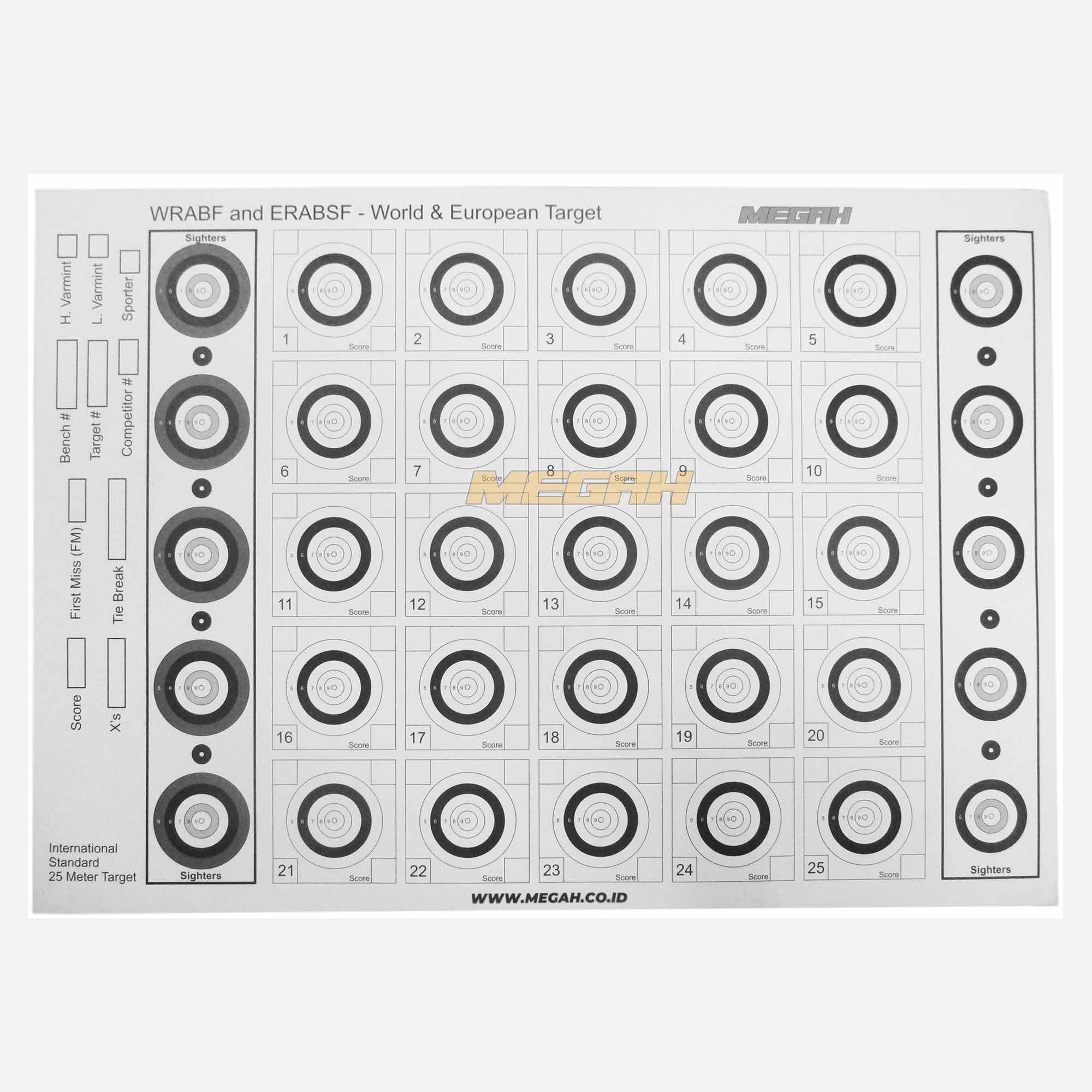 KERTAS TARGET (BAHAN KARTON) BENCHREST WRABF 25M MEGAH (INTERNATIONAL STANDARD 25 METER TARGET) (PE436) Gambar sekunder produk