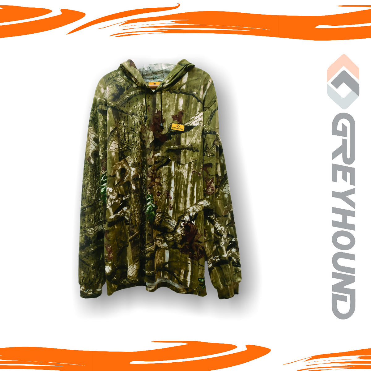 KAOS GREYHOUND CAMO KATUN T. PANJANG TOPI (DARKWOOD) - XXL XXXL