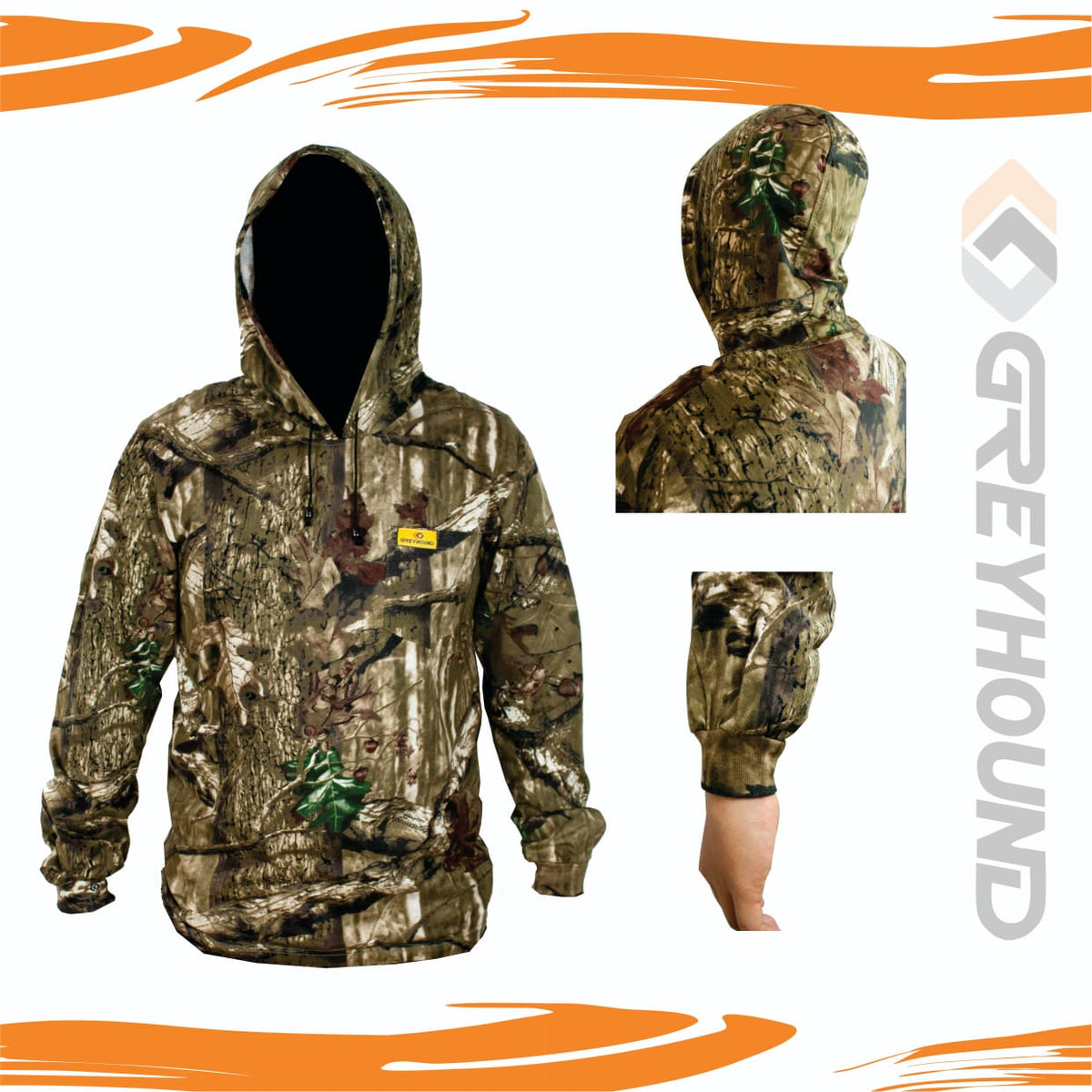 KAOS GREYHOUND CAMO KATUN T. PANJANG TOPI (DARKWOOD) - XXL XXXL