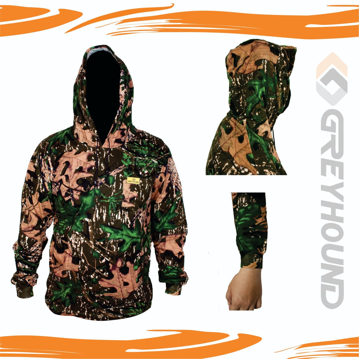 T-SHIRT GREYHOUND CAMO KATUN T. PANJANG TOPI (MOSSY OAK) - XXL XXXL