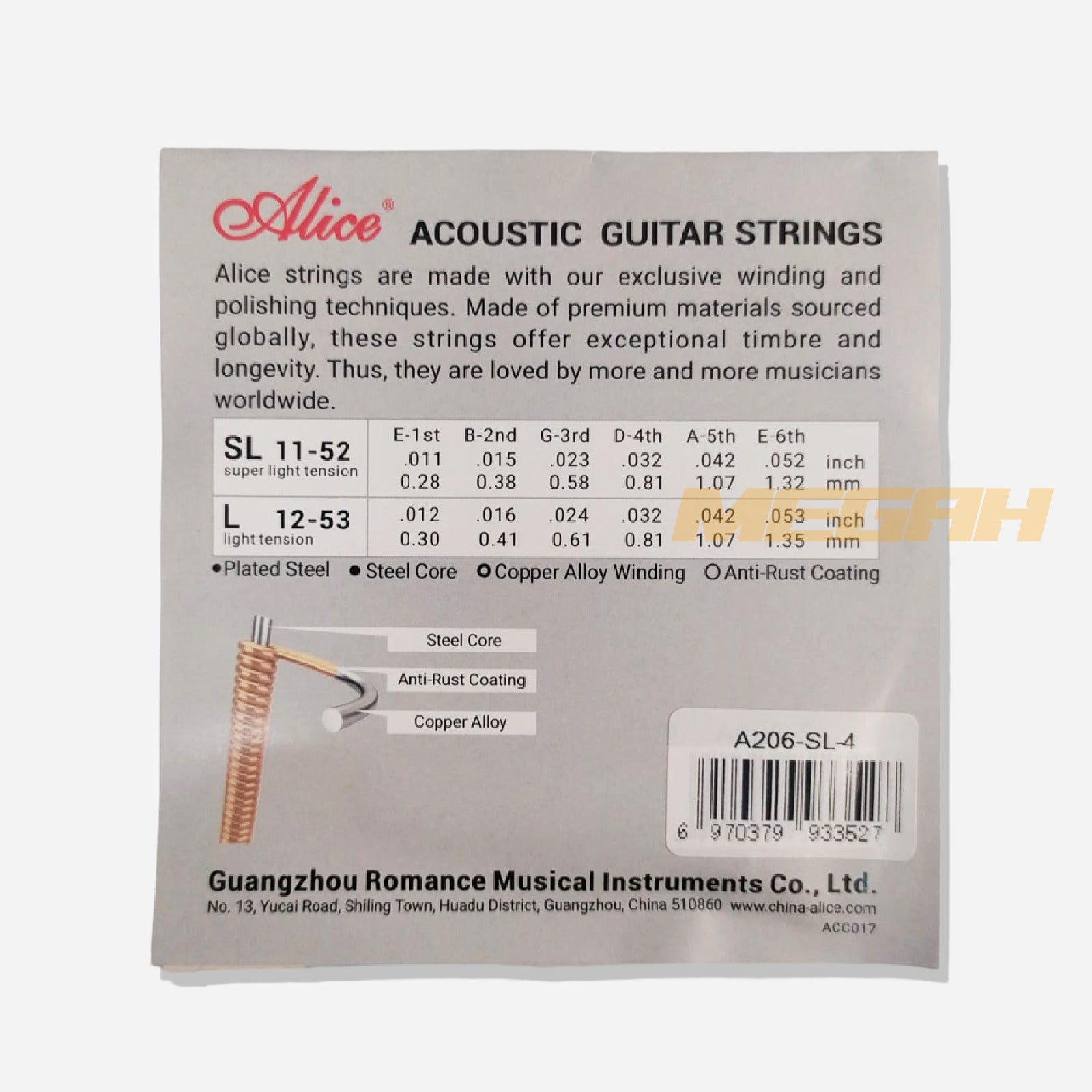 SENAR GITAR AKUSTIK ALICE ORIGINAL NO 4-6 A206